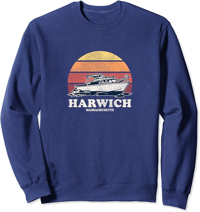 Harwich MA Vintage Boating 70s Retro Boat Design Sweatshirt